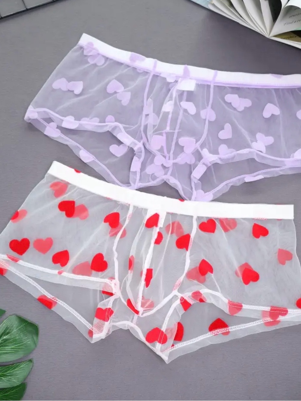 Sheer Heart-Print - Red & Lavender